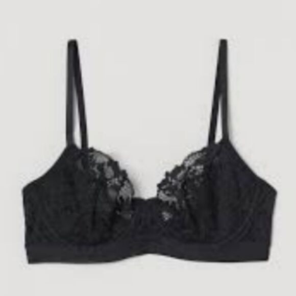 H&M Size 34D Women's Unpadded Underwire Black Lace Bra In Like New Condition - Picture 1 of 9